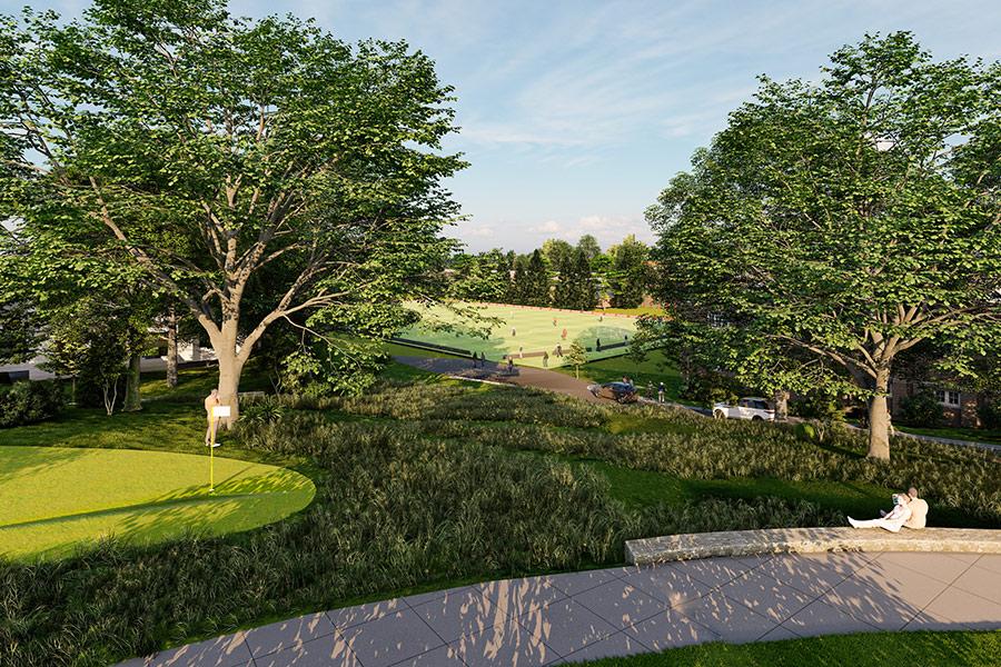 Artist rendering of the view of Mazzella field from the Upper Green.