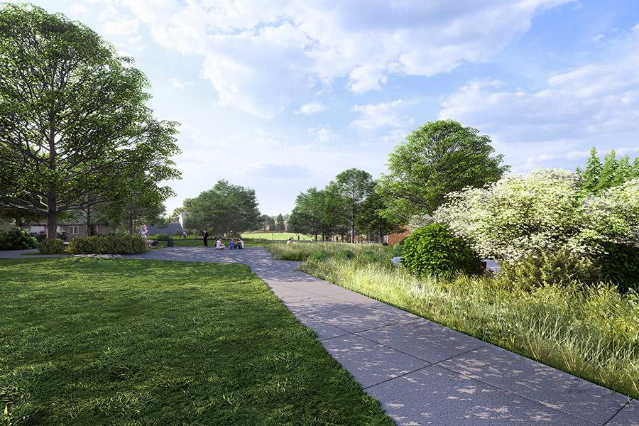 Artist rendering of the walkway to the Upper Green.