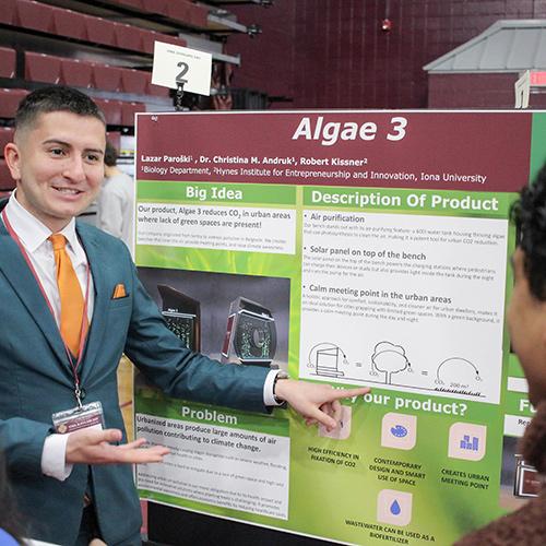 A student presents at Iona Scholars Day.