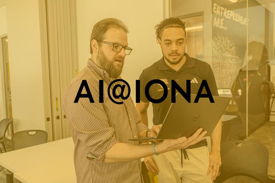 Rob Kissner works with a student for AI@Iona.