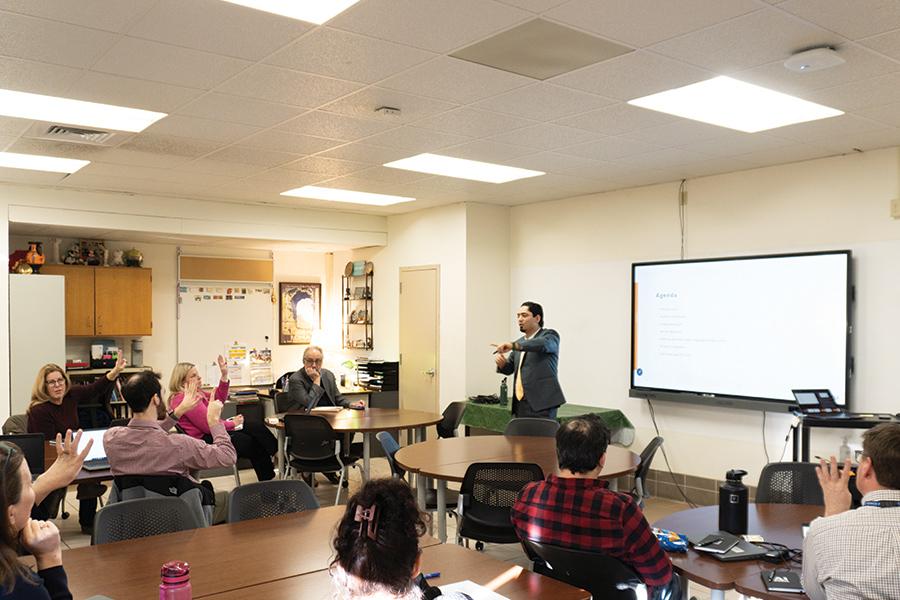 Prof. Akash speaking about AI at the Bronxville school.
