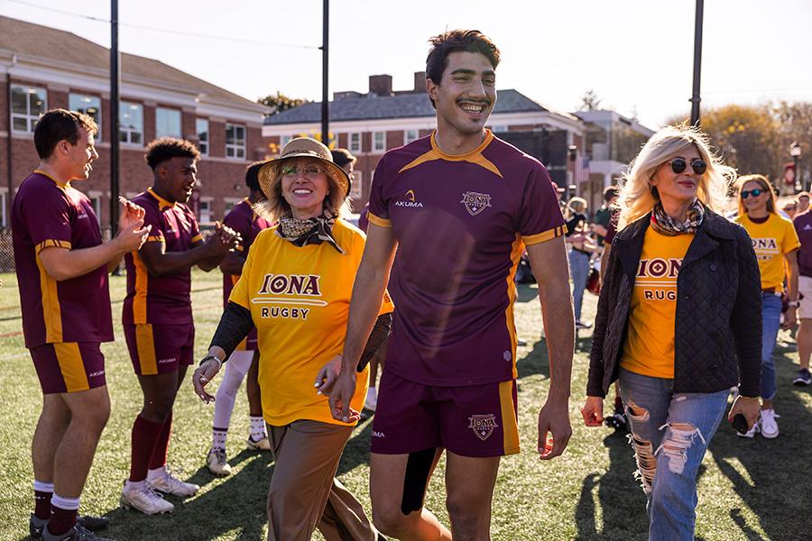 Archil walking on to the rugby field.