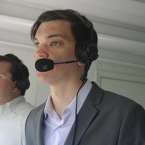 Robert Basel in the announcer's box.