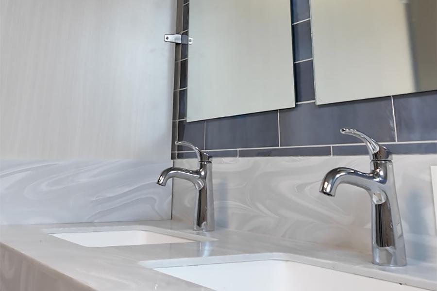 Faucets in the bathroom at Bohm Hall.