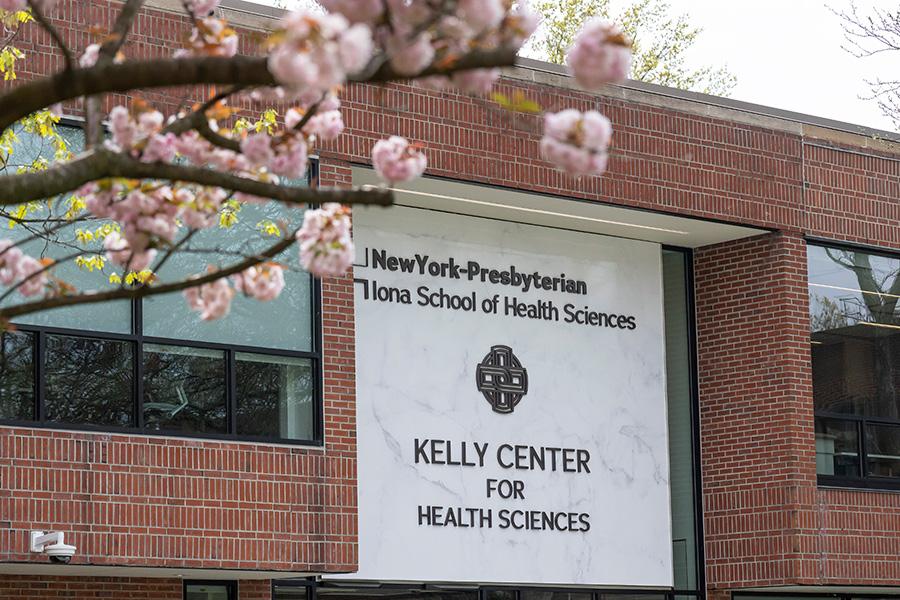 The exterior of the Kelly Center for Health Sciences.