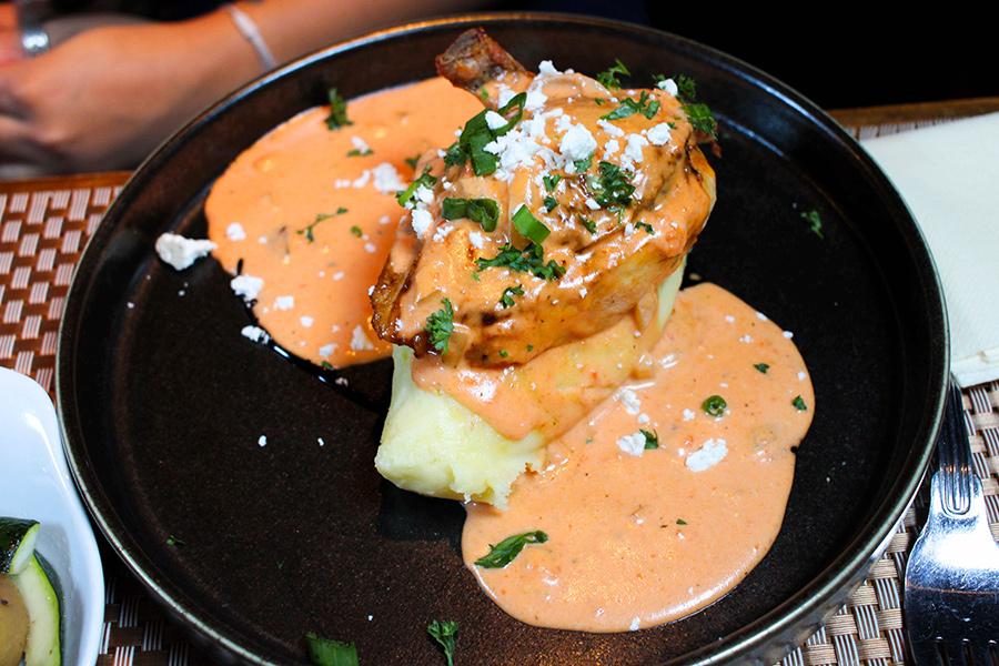 Chicken with mashed potatoes.