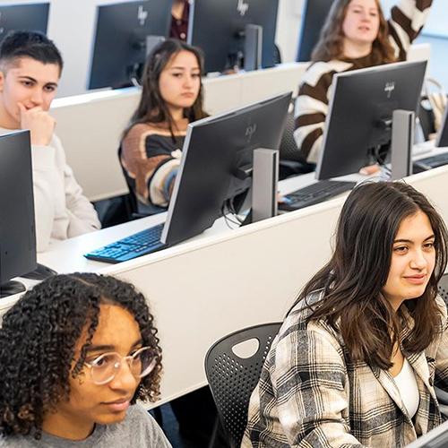 Students in a computer science class.