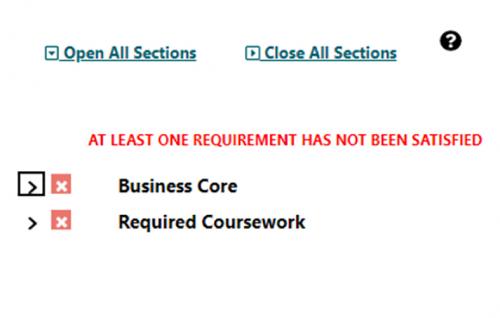 The drill down section of the interactive degree audit.