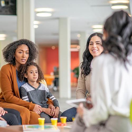 A family group session with an MFT.