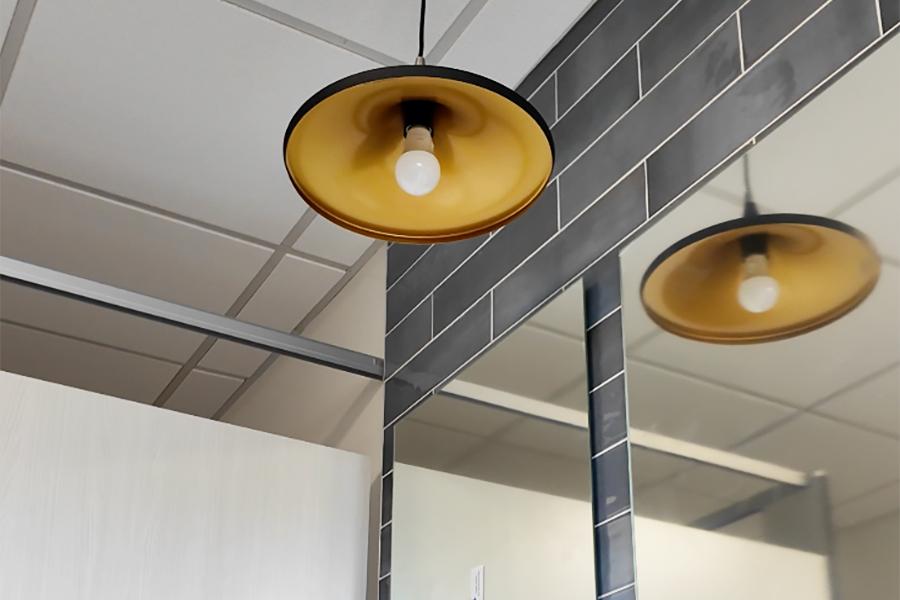 Light fixture in the bathroom at Bohm Hall.