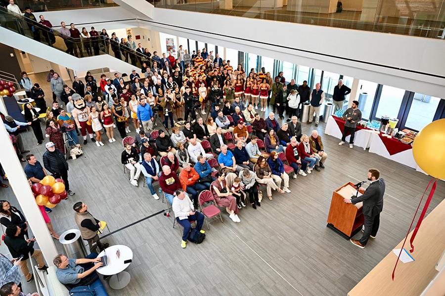 An aerial view of the Dan Geriot press conference.