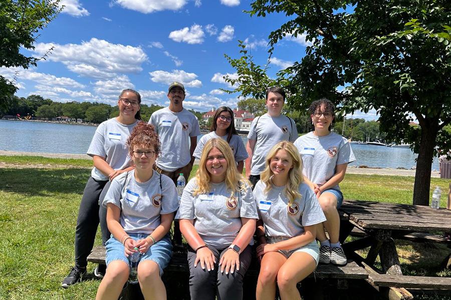 Get Moving students by a lake.