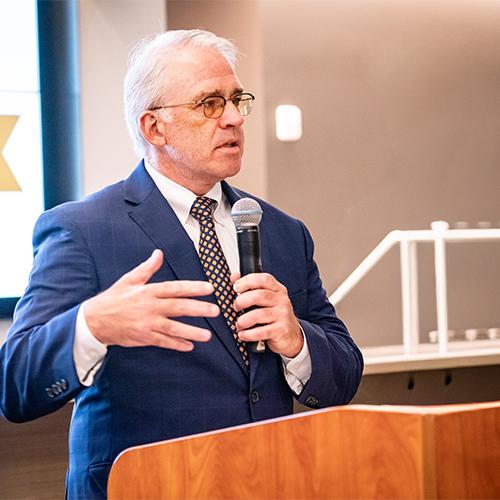 President Carey speaking at the Gaels Go Further 5 Year Anniversary.