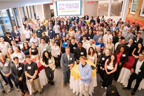 An overhead shot of the Gaels Go Further anniversary celebration.