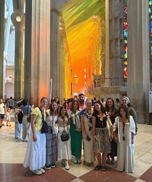Students visiting a cathedral in Barcelona.