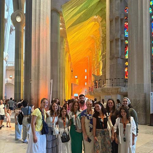 Students visiting a cathedral in Barcelona.