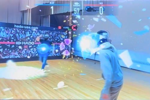 Two students play HADO at Iona.