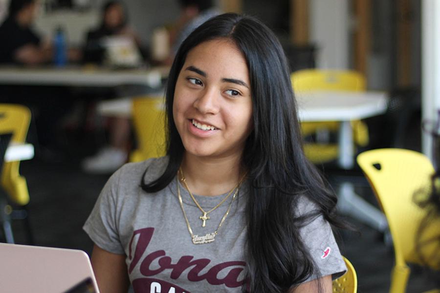 A student in a class for the health care minor management program.