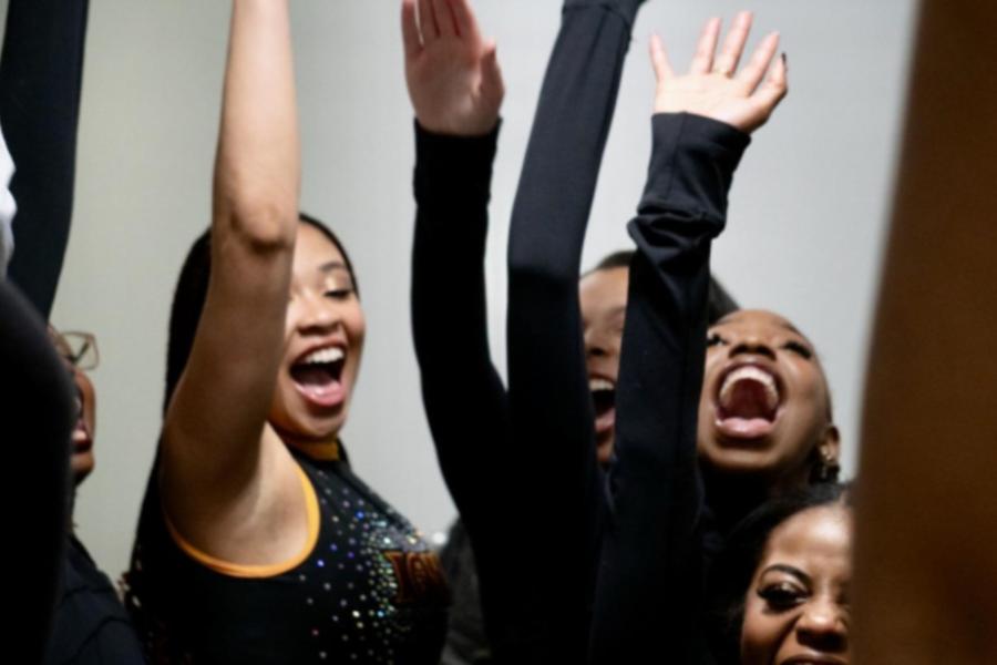 Cheer Gold Line Hands in Air 