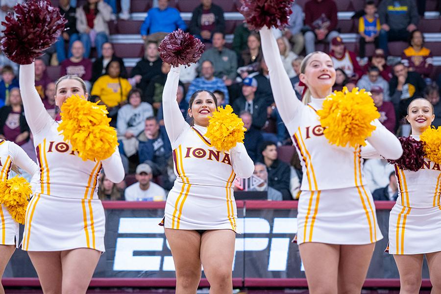 The cheer team at an Iona home game.