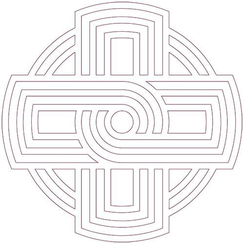 Iona Celtic knot logo line art in maroon. 