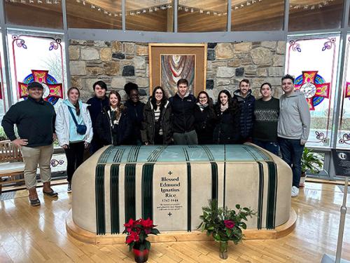 Iona in Mission students visiting the tomb of Blessed Edmund Rice.