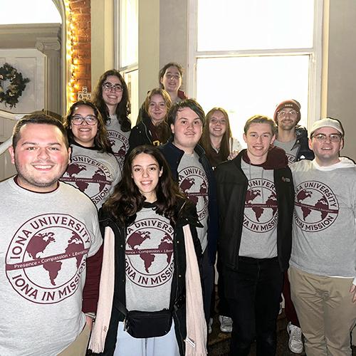 Students in Ireland with Iona in Mission shirts.