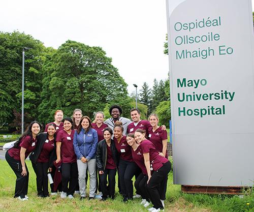 Nursing students outside of a hospital in Ireland.
