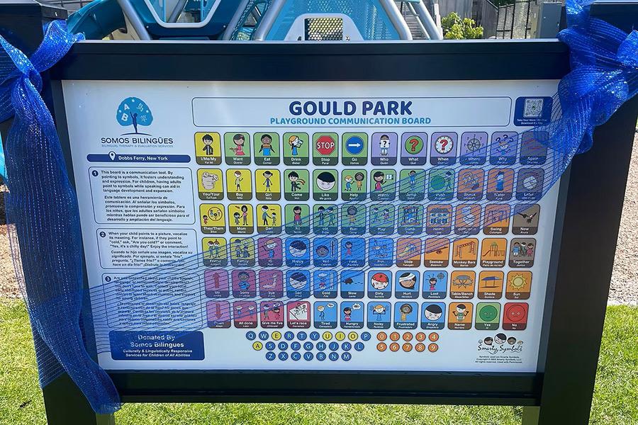 The brand new communication board in Gould Park.