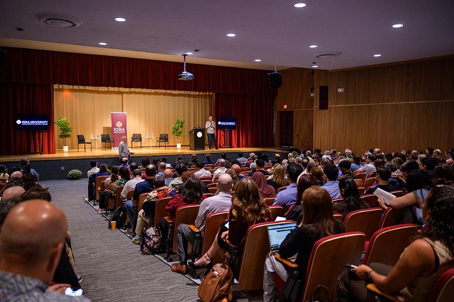 John Warner speakers to a full room at the Future of Teaching conference.