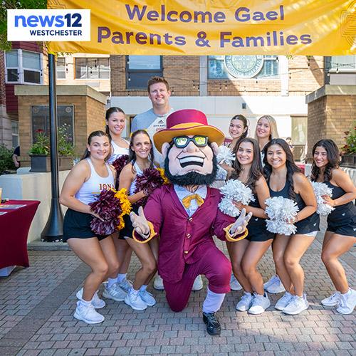 Killian and the welcome team at Fall 2025 move-in day with News12 Westchester logo.