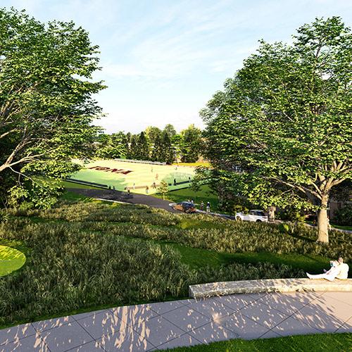 An artist rendition of the view of Mazzella Field from the Mehmel Green.