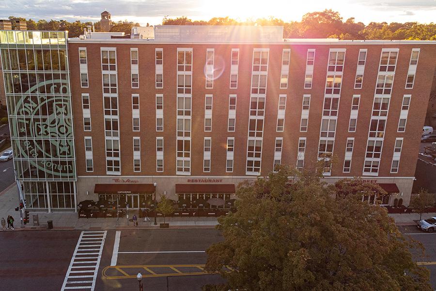 The North Ave. residence hall at sunset.