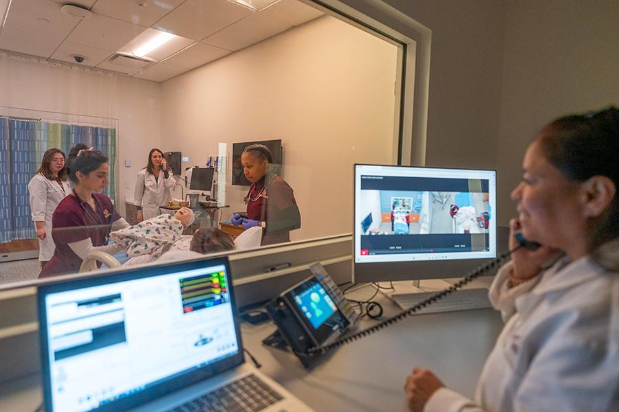 A hospital room simulation in the Kelly Center.