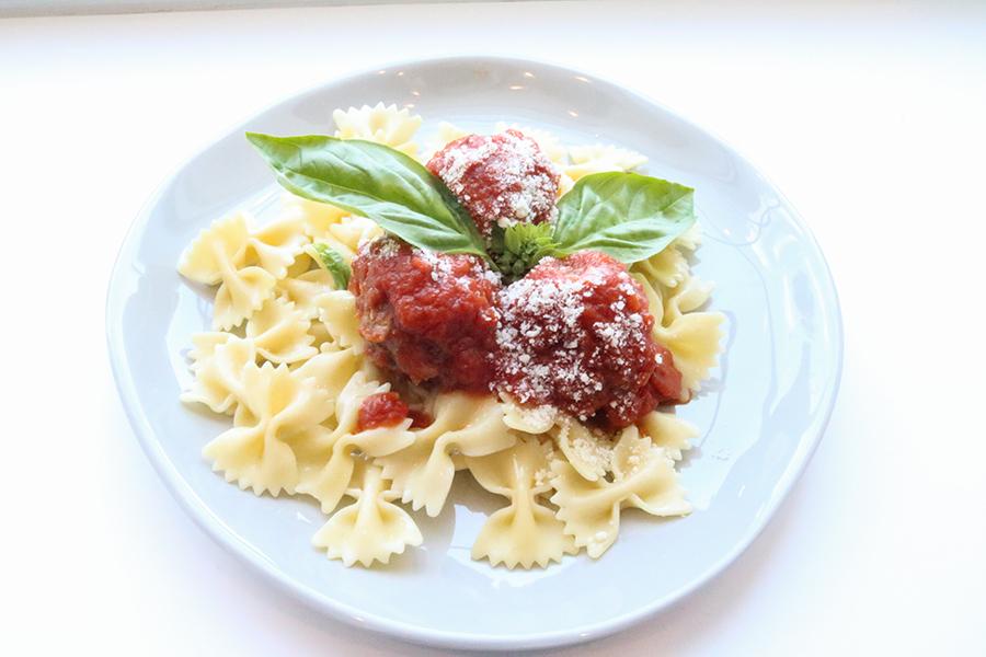 Pasta and meatballs prepared at the new dining hall.