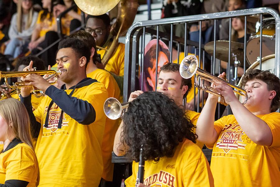 The Pep Band plays at a game.