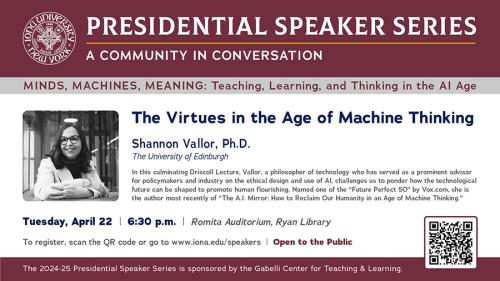 The digital slide with event details for Shannon Vallor.