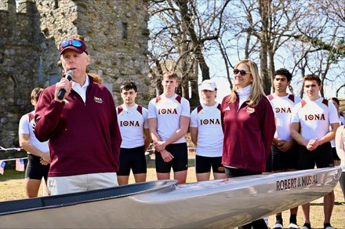 Robert Musial speaking at the shell christening.