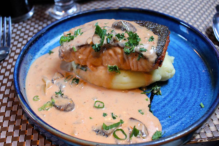 Salmon and potatoes.