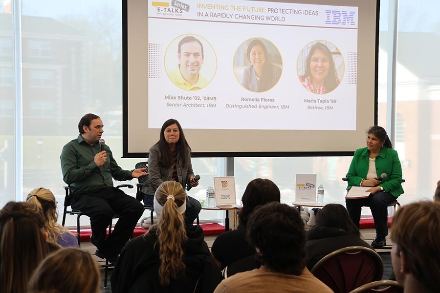 Distinguished guest speakers from IBM share industry insights with Iona University students at the annual Hynes Institute E-Talk series.