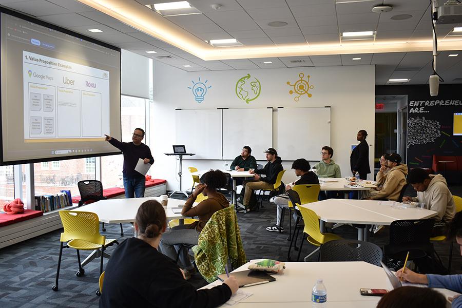 The Spring 2025 Business Model Canvas Workshop facilitated by GaelVentures program manager John Tsampalis.