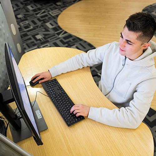 A student working in a computer lab.