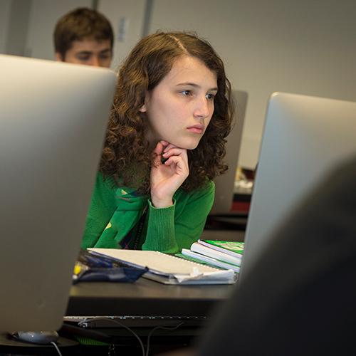 A student works in the computer lab.