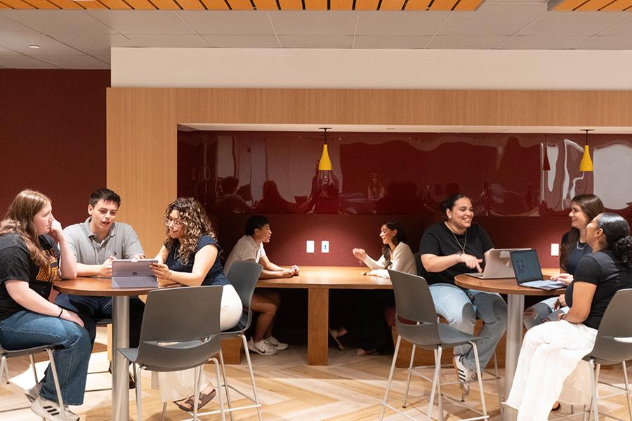 Students study in the student lounge.