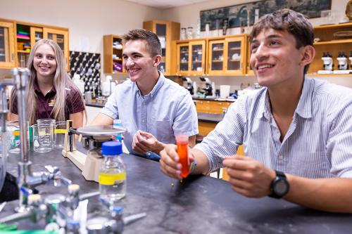 Students work together in a chemistry lab.
