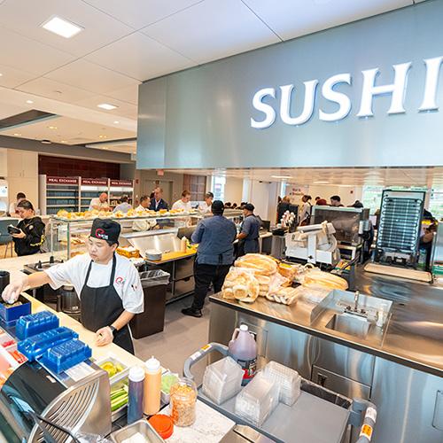 The sushi station in the dining hall.