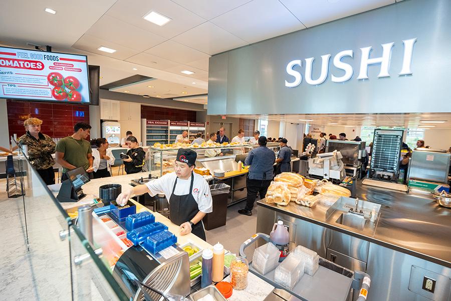 The sushi station in the dining hall.