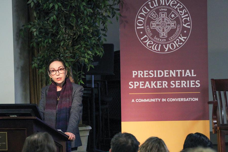 Dr. Vallor speaking at the Presidential Speaker Series.