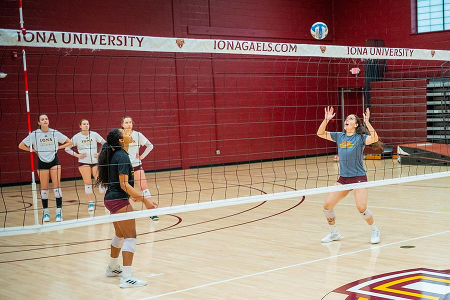 Women's club volleyball practice at Bronxville.